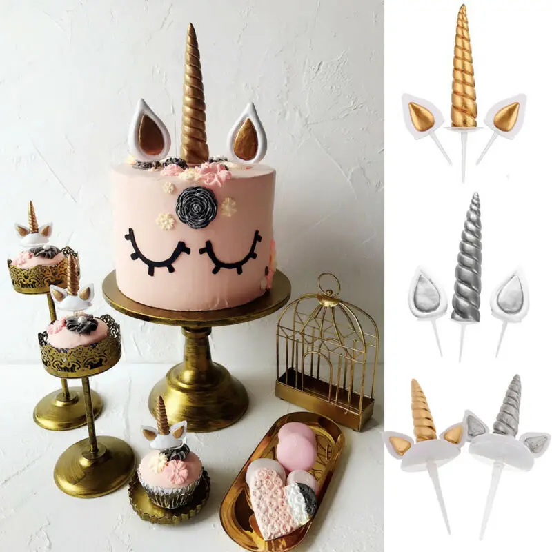 Единорог Рог День рождения кекс топперы Свадебные Детские вечерние украшения