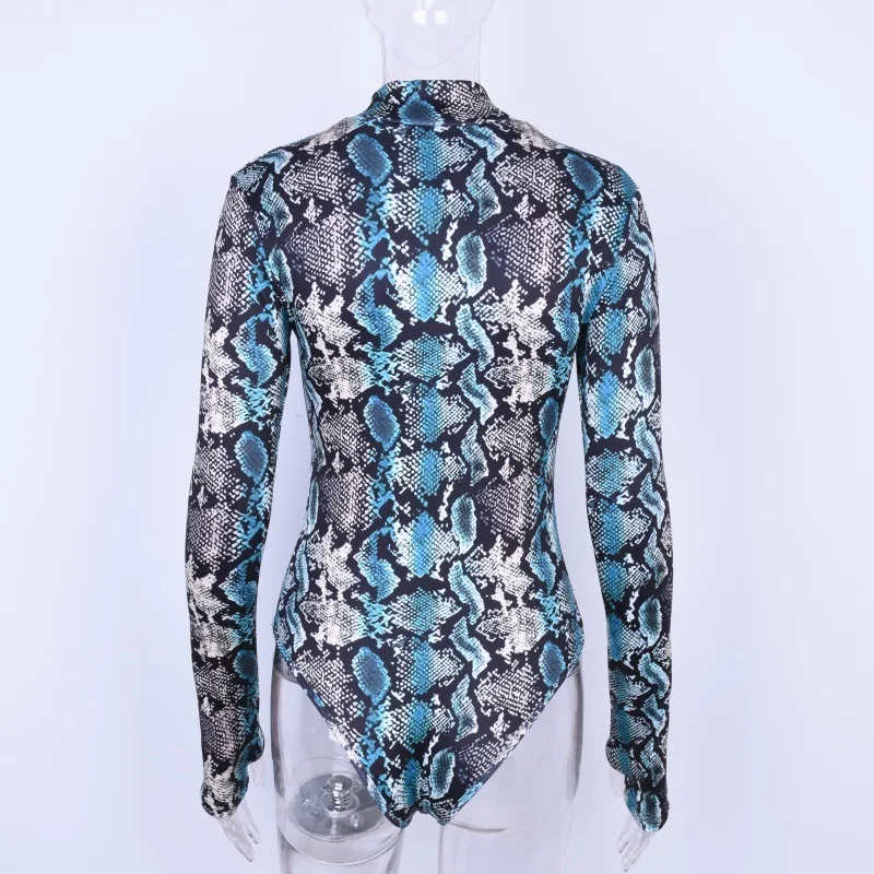 

New Women's Body-shaping Jumpsuit Snake Print Slim Bottoming High Collar Long Sleeve Bodysuit Good Quality