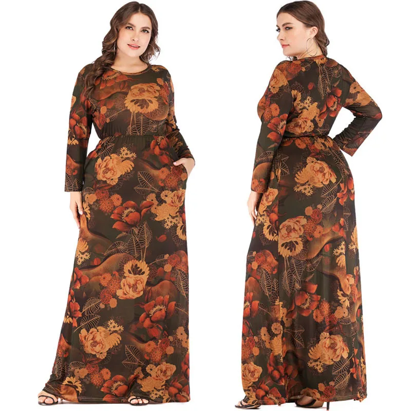 

Новинка осени 2021, женское Повседневное платье с принтом, длинное платье с длинным рукавом и принтом в стиле ретро, женские летние платья