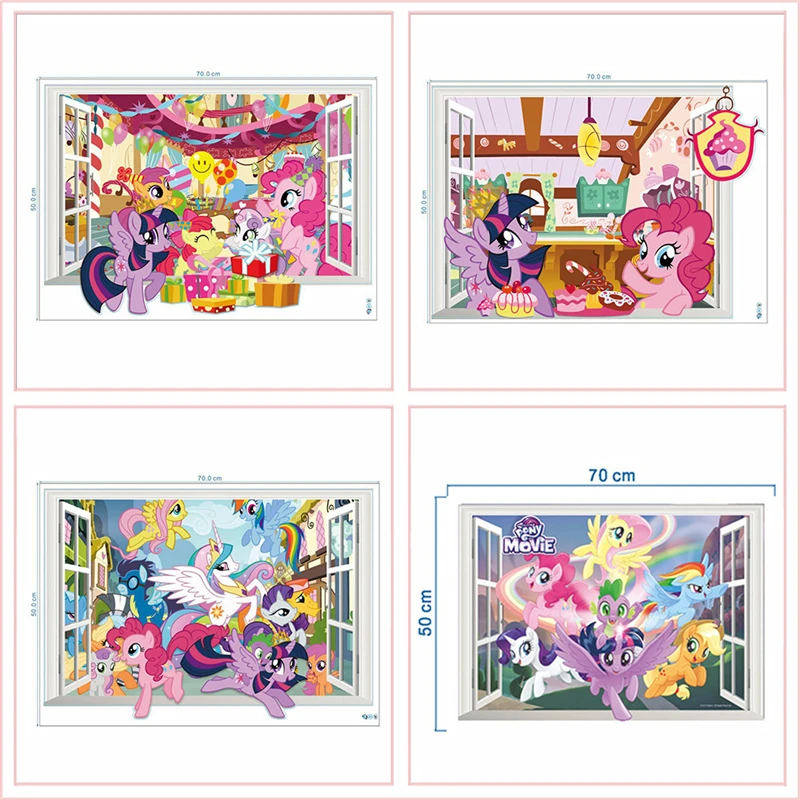 My Little Pony 3D наклейки на стену для детской комнаты домашнее украшение аниме постеры из фильма поделки ПВХ мультфильм Единорог наклейки на стену