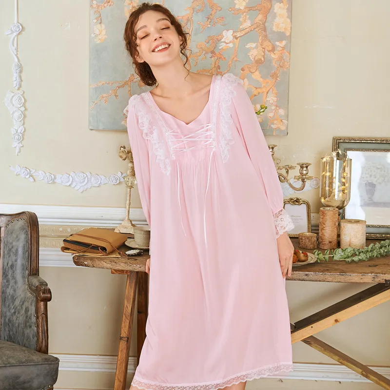 

2020 Autumn New Court Nightdress Women's Foreign Trade Loose Comfortable Autumn Dress Nightgown Leisure Tops