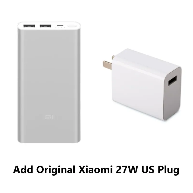 Add 27W US Plug 10000 мАч Xiaomi Mi внешний аккумулятор 2 внешних аккумулятора 15 Вт Быстрая Зарядка Внешний аккумулятор 10000 PLM09ZM с двойным USB выходом для телефона - Цвет: Add 27W US Plug