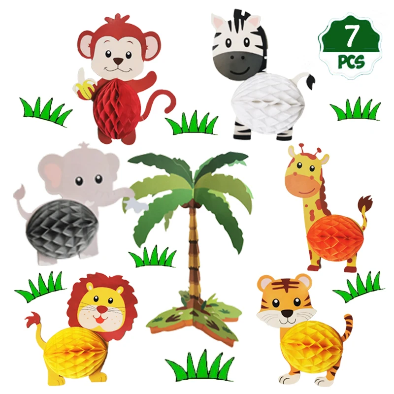 

Cartoon Animals DIY Honeycomb Ball Woodland Girls Boy One 1st Birthday Party Dec Jungle Safari Birthday Monkey Party Lion Party