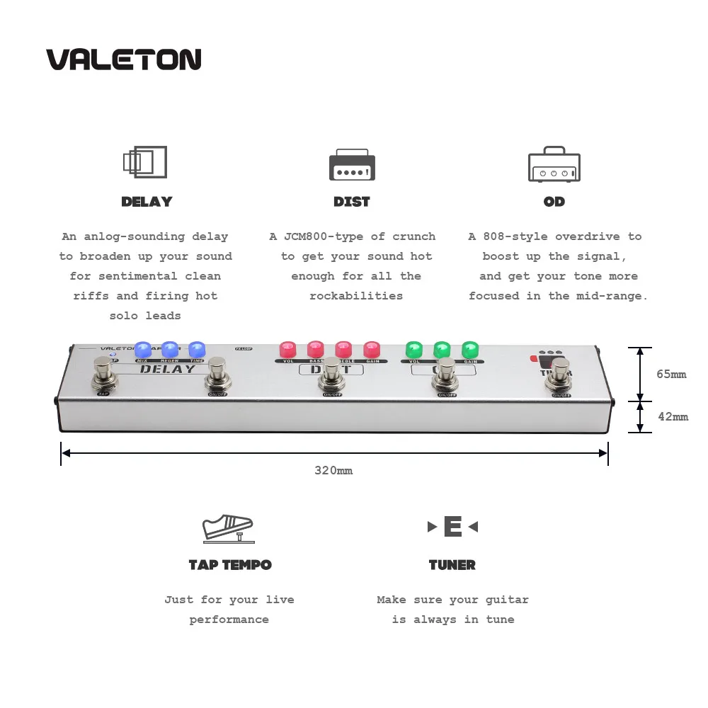 Valeton мульти эффекты газа педаль де Gutaria Dapper серии 4 в 1 с тюнером, овердрайв, искажения, задержка педаль эффект VES-1