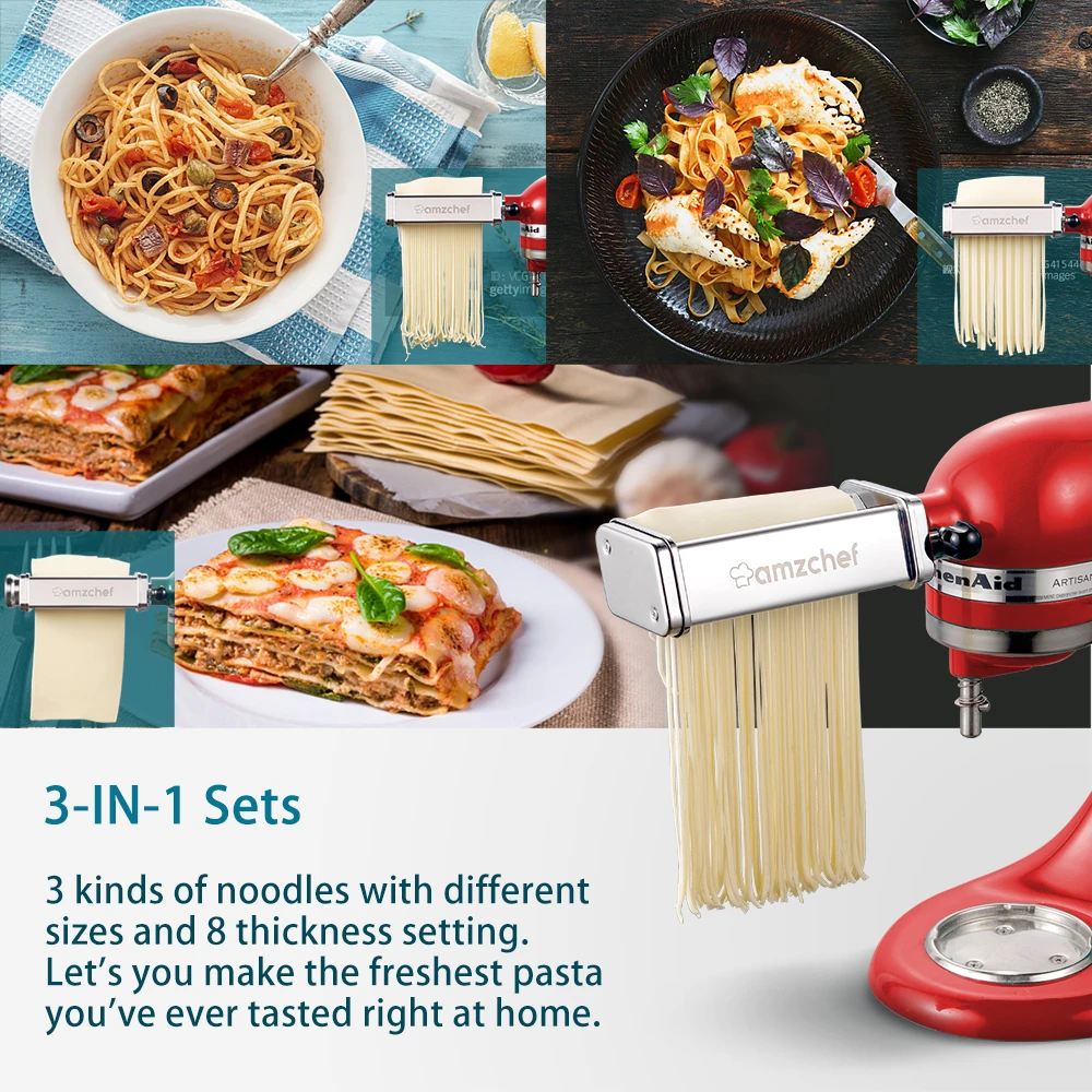 Amzchef DT-A-3 ролик для пасты & Cutter 3-in-1 Набор кухонного блендера с нож спагетти Fettuccine -