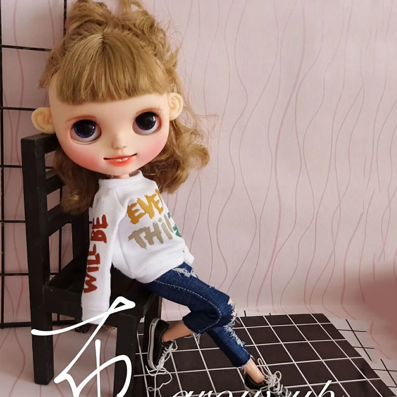 Новинка худи с длинным рукавом и джинсовые брюки Blyth Одежда для кукол аксессуары