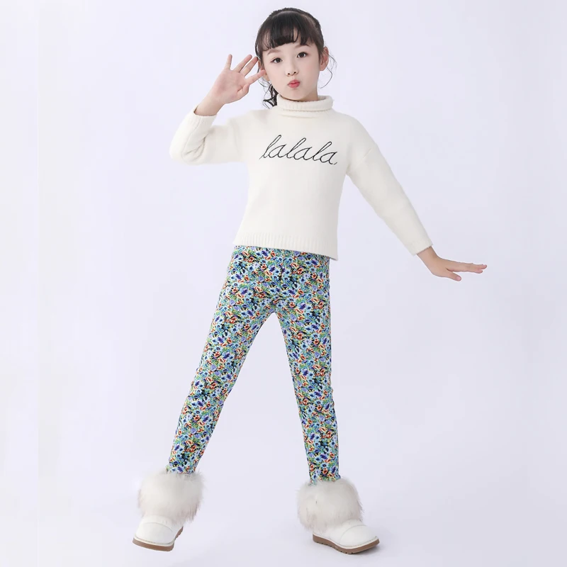 SheeCute/леггинсы для девочек плотные теплые штаны для малышей и детей детские штаны с цветочным принтом на осень-зиму SCW101