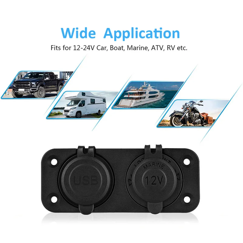 

Car Auto Charger Socket with Touch Switch Cigarette Lighter Outlet Splitter Dual 12V USB Charger Waterproof Power Socket Adapter