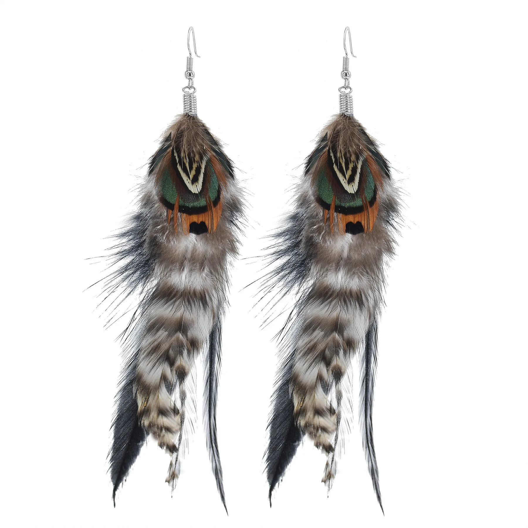 Bohemian Brown Blue Feather Tassel Earrings For Women New Indian Ethnic Long Drop Earrings Fashion Retro Christmas Jewelry
