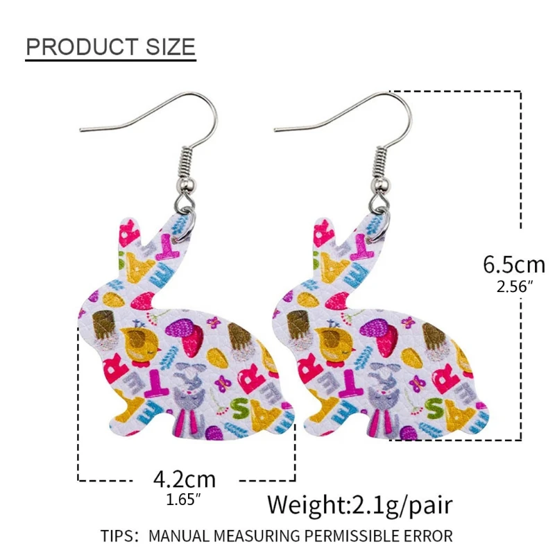 

12 Pairs Easter Faux Leather Earrings Lightweight Teardrop Dangle Earring Rabbit Flower Easter Egg Dangle Print Earrings