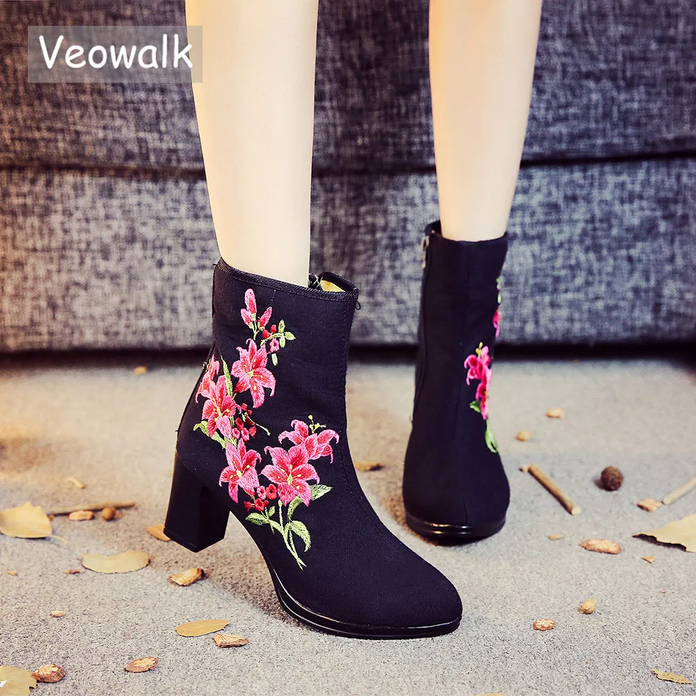 Veowalk высококачественные женские хлопковые короткие ботильоны с цветочной