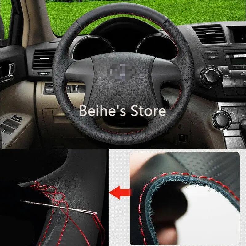 

For Toyota Highlander 09-2013 Steering Wheel Cover Non-slip Hand Sewing Leather