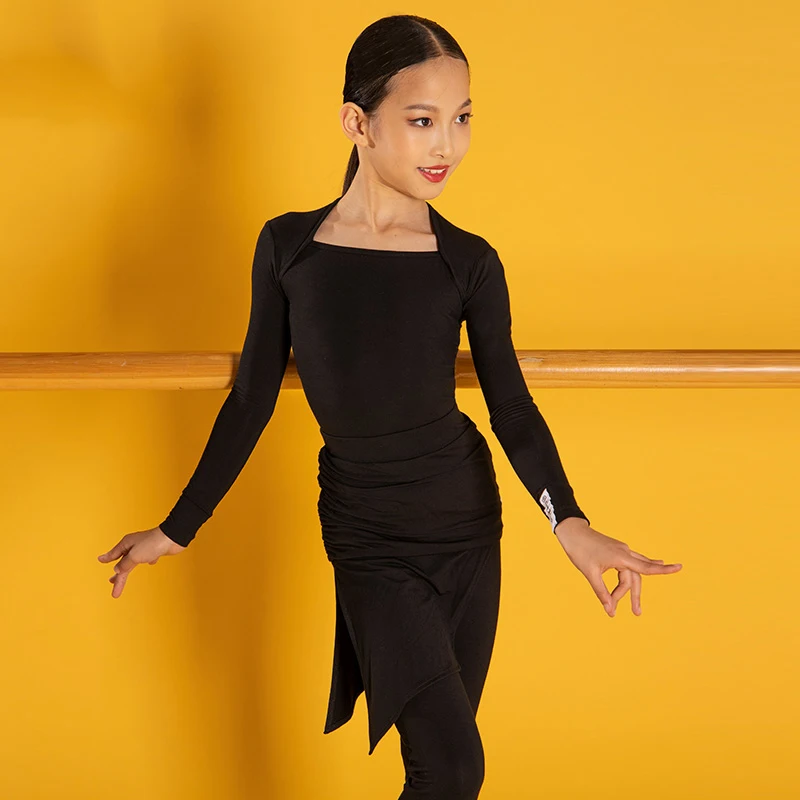 

New Latin Dance Tops Kids Long Sleeve Autumn/Winter Practice Shirt Professional Rumba Costumes Samba Tango Dance Clothes DWY5032