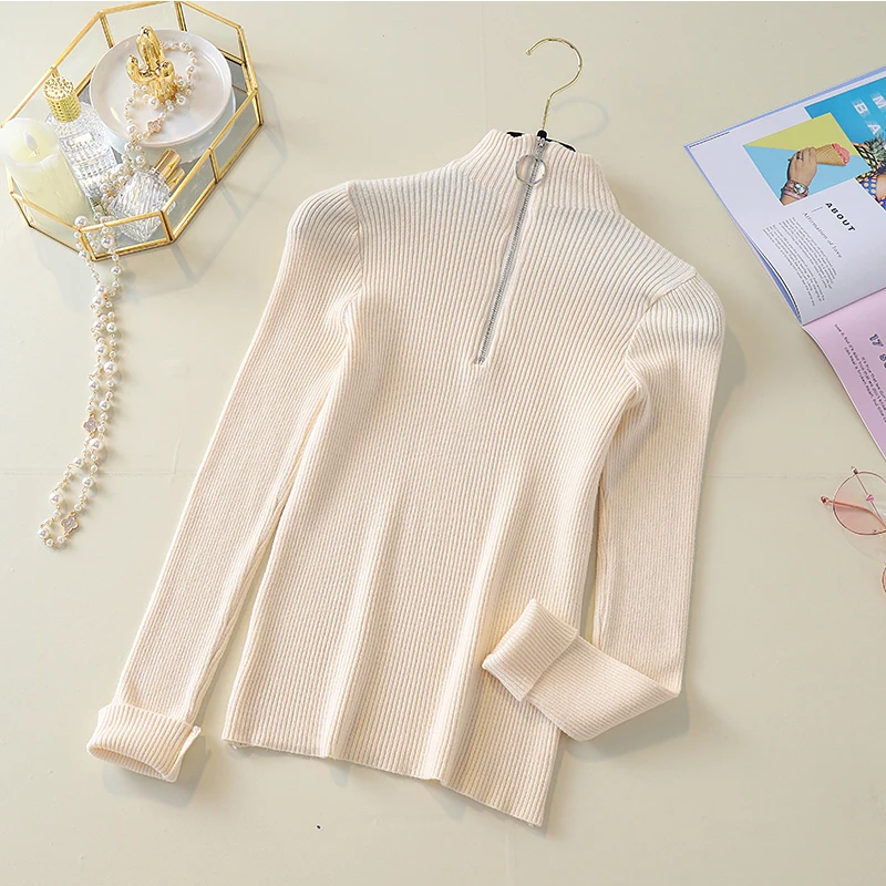 Женский трикотажный пуловер на молнии с кольцом Осень-зима женские элегантные