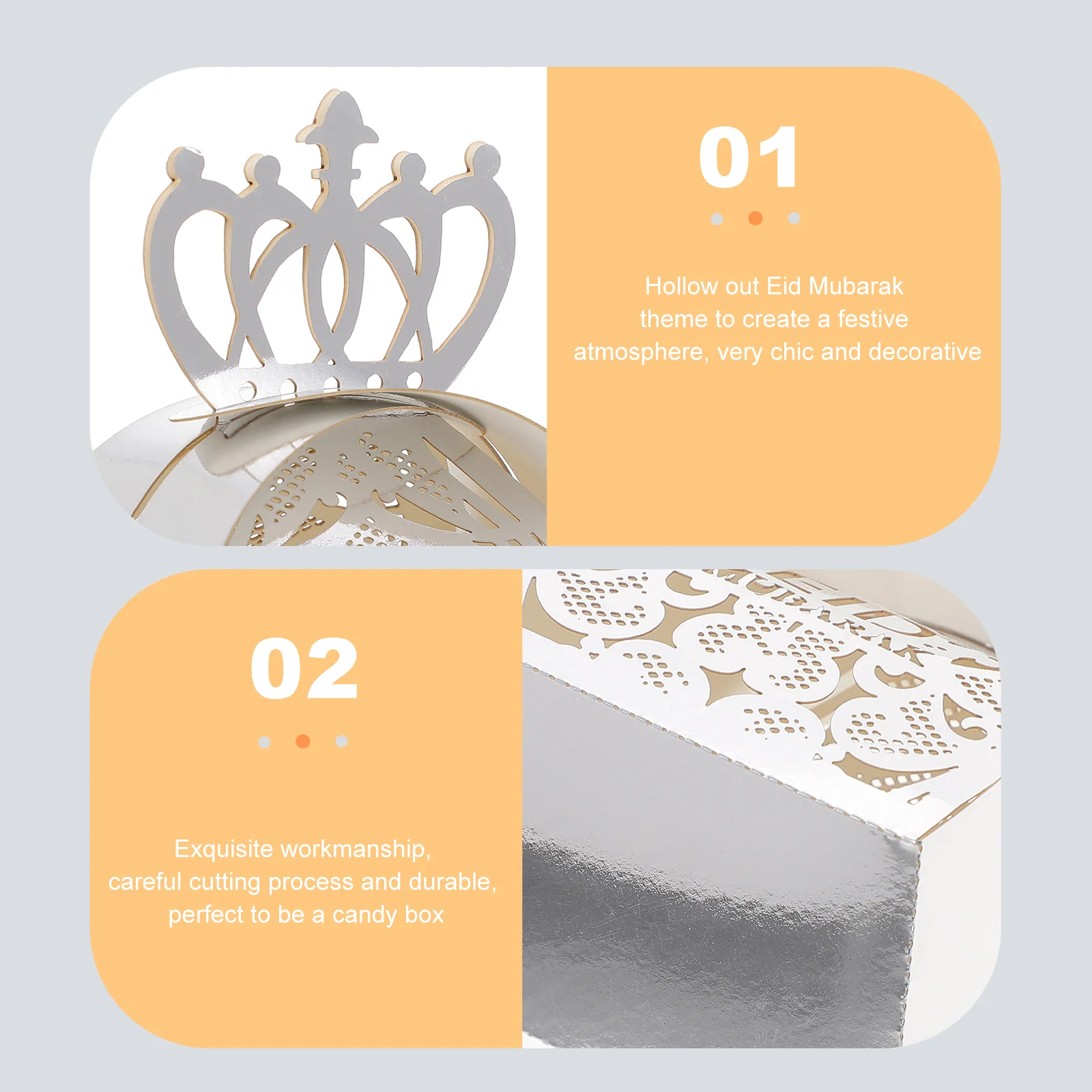 Caja de regalo hueca de 50 piezas, caja de embalaje de regalo de caramelos, EID Mubarak-3