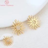 8554pcs 16x18mm hole 1mm 24k gold color brass and zircon sun charms pendants high quality diy jewelry findings accessories
