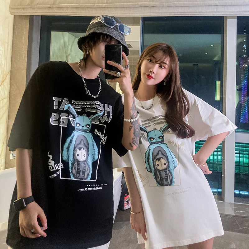 

Short Sleeves Summer T Shirt Men New Cartoon Anime T-Shirt Loose Cotton High Street Hipster T Shirts O Neck Fashion Couple Tops