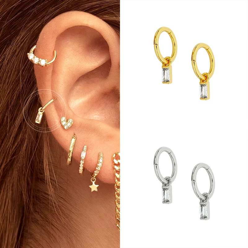 

925 Silver Ear Buckle Colorful Zircon Hoop Earrings Ohrringe Piercing Pendiente Crystal for Women Minimalist for Party Jewelry