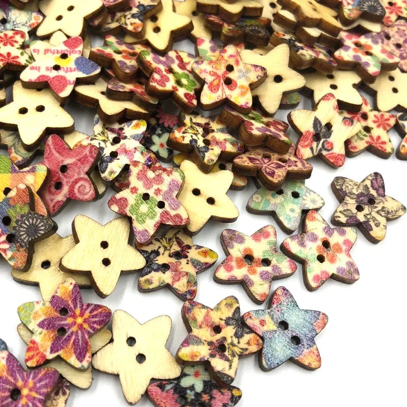 

50ppc Star Wooden Buttons Fit Sewing Scrapbooking decoration 18mm WB458