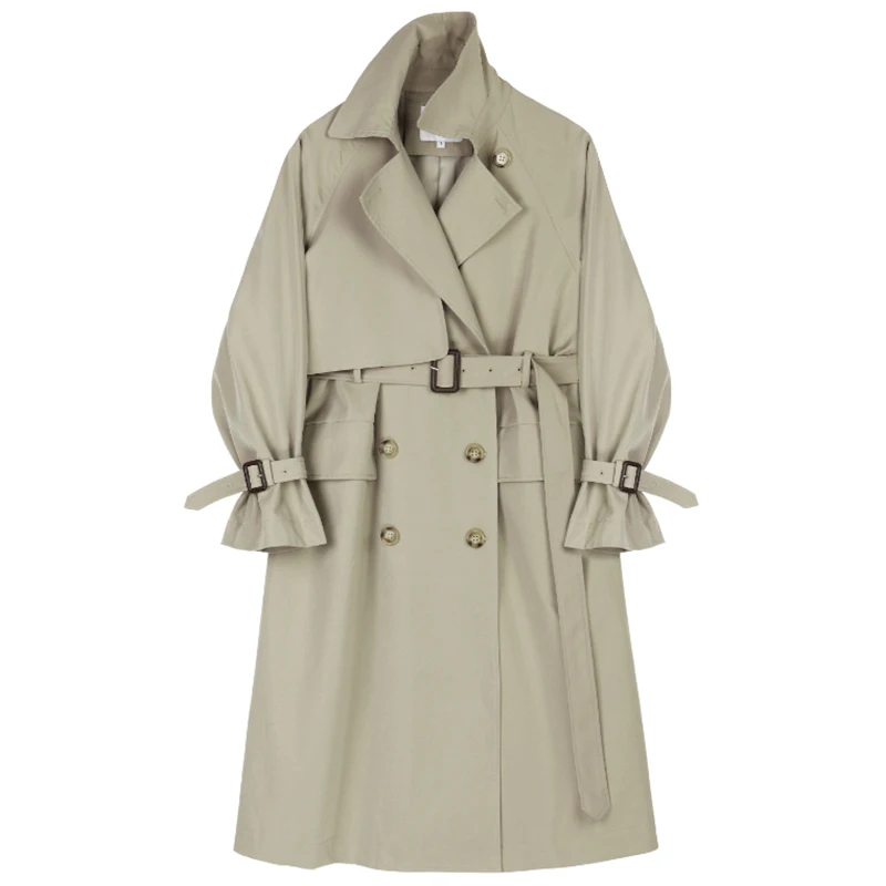 

2021 Autumn Casual Windbreaker Female British style double breasted over-the-knee Windbreaker Female temperament Jacket Women