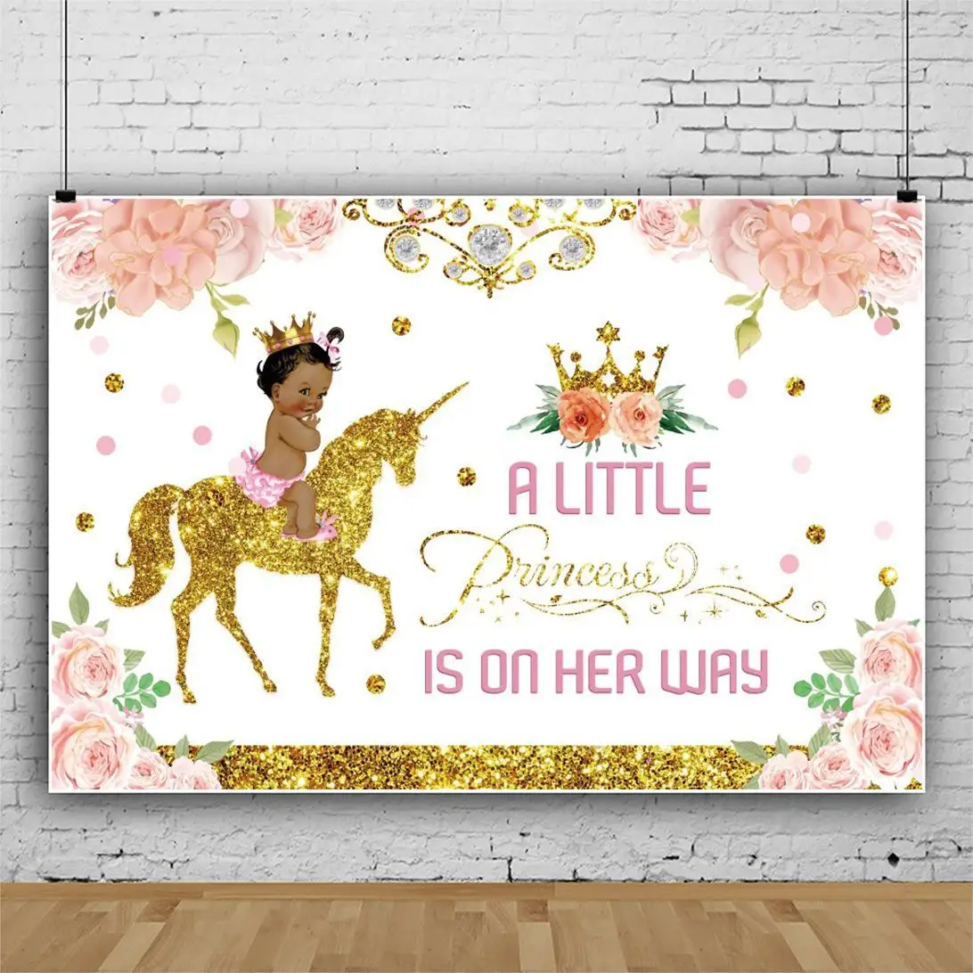 

Golden Unicorn Floral Frame My Little Princess 1ST Birthday Backdrop Party Table Decor Poster Newborn Baby Shower Backgrounds