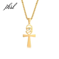 jhsl men cross necklace pendants ankh crux ansata egyptian fashion jewelry stainless steel chain black silver gold color