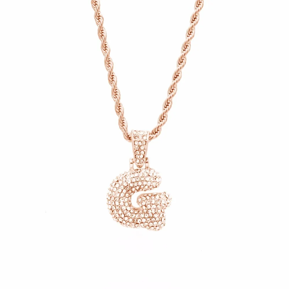 Сплав Bling Bubble Intial Let Iced Out горный хрусталь A-Z начальный кулон золотистый Серебристый с розой Подвеска золотого цвета кулон ожерелье