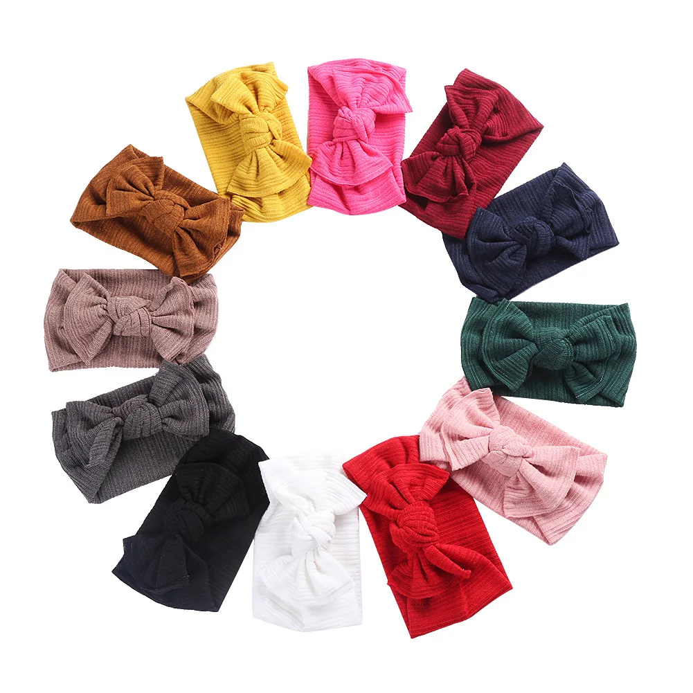 

Baby Knitted Headbands Solid Wide Turban for Girls Bows Hair Accessories Infants Fashion Traceless Hairbands Children Headwraps