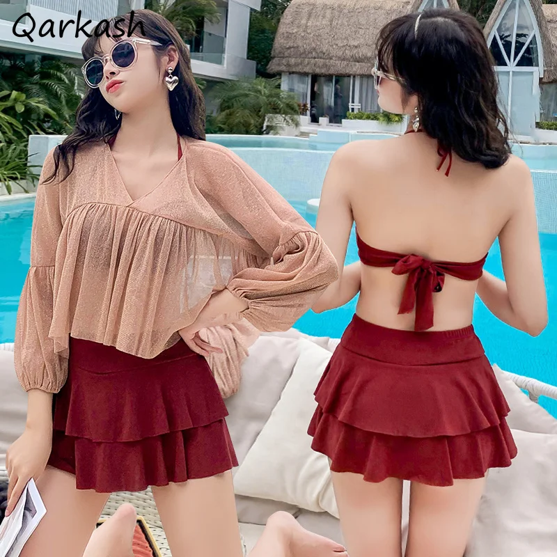 

Bikini Sets Women Breathable Femme Slim Lovely Summer High Waist Sexy Beach Swimming Suit Ulzzang Leisure College Classic Daily