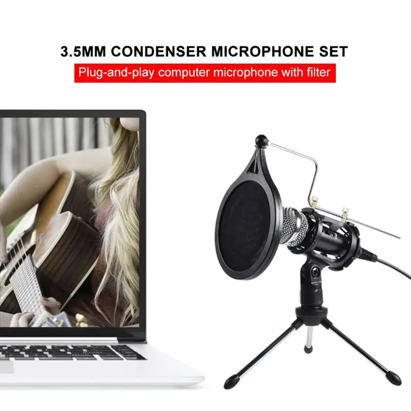 1Set USB Computer Microphone Phone Condenser Mic with Acoustic Filter Stand Holder for Broadcast Online Chatting | Электроника