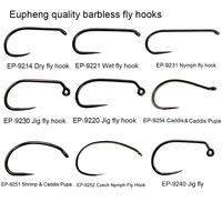 eupheng 100pcs competition fly fishing hook barbless fly tying hook fishing dry nymph shirmp wet caddis fly hook black nickle