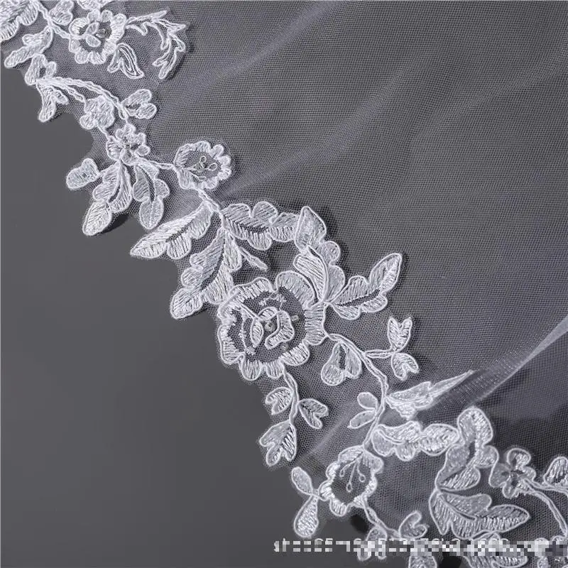

EZKUNTZA Pure White Lace Soft Mesh One-layer Bridal Veil Classic Appliqued Lace Edge Cathedral Veil Long Train Wedding Veil
