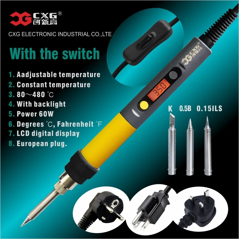Новый цифровой электрический паяльник CXG C110W с ЖК-подсветкой и регулируемой