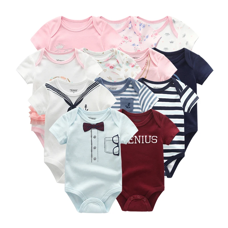 

2021 Cotton 6PCS Newborn Baby Girl Clothes Short Sleeve Baby Boy Clothes Solid Print Girls Baby Clothing Bodysuits Ropa bebe