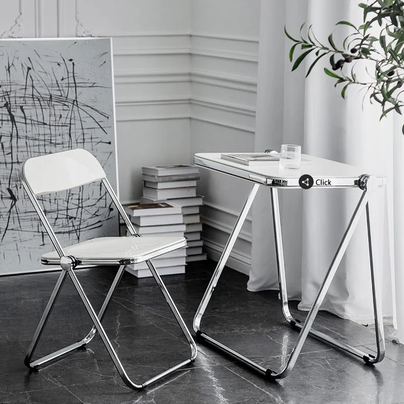 

Acrylic Folding Chair Stainless Steel Stool Backrest Modern Dining