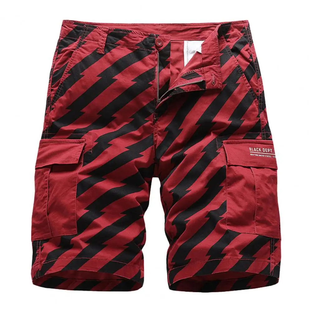 

2021 Summer Cargo Shorts Men Jogger Shorts Sport Fashion Multi-pockets Strip Printed Zipper Casual Shorts Men Fitness