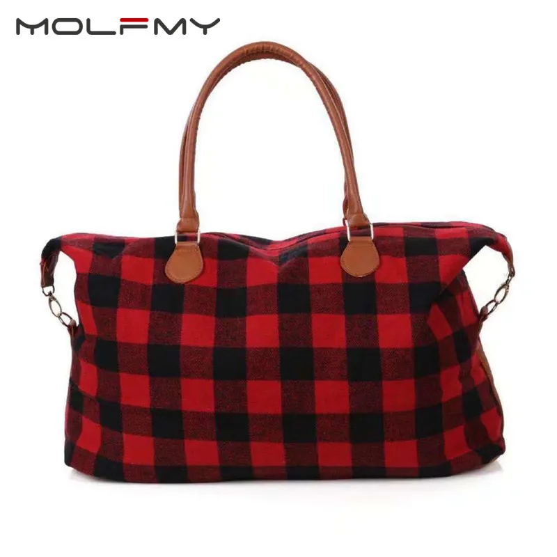 

New Christmas Women's Canvas Plaid Handbag Large Capacity Red And White Check Bag Casual Fashion Tote Bag Travel Shopping Bag