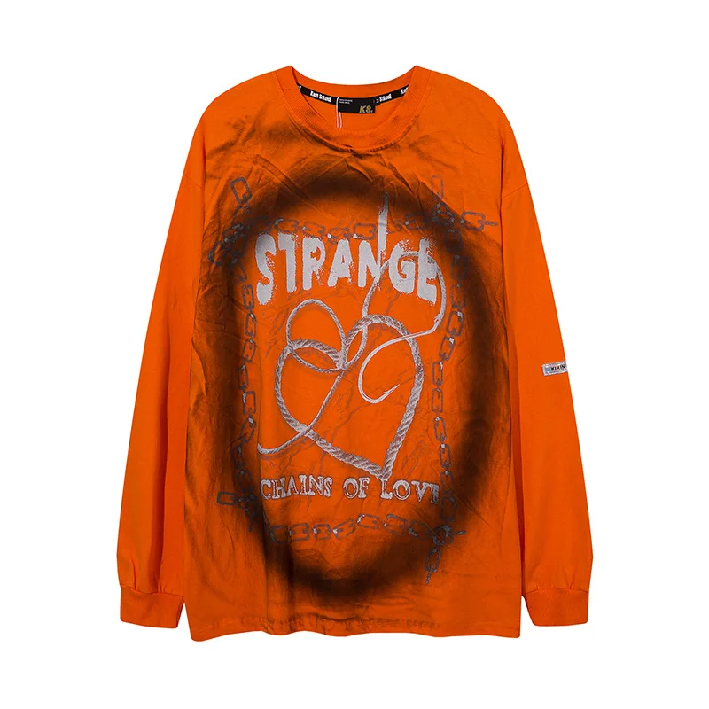

SEVEYFAN Men's Sweatshirt Long-Sleeved T-Shirt National Tide Casual Round Neck Sweatshirt for Men and Women Hip-Hop Pullover