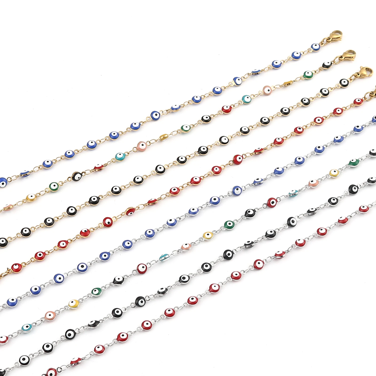 

1PC Stainless Steel Religious Anklet Enamel Round Evil Eye Chains Multicolor On Foot Ankle Jewelry Silver Color 23cm Wholesale