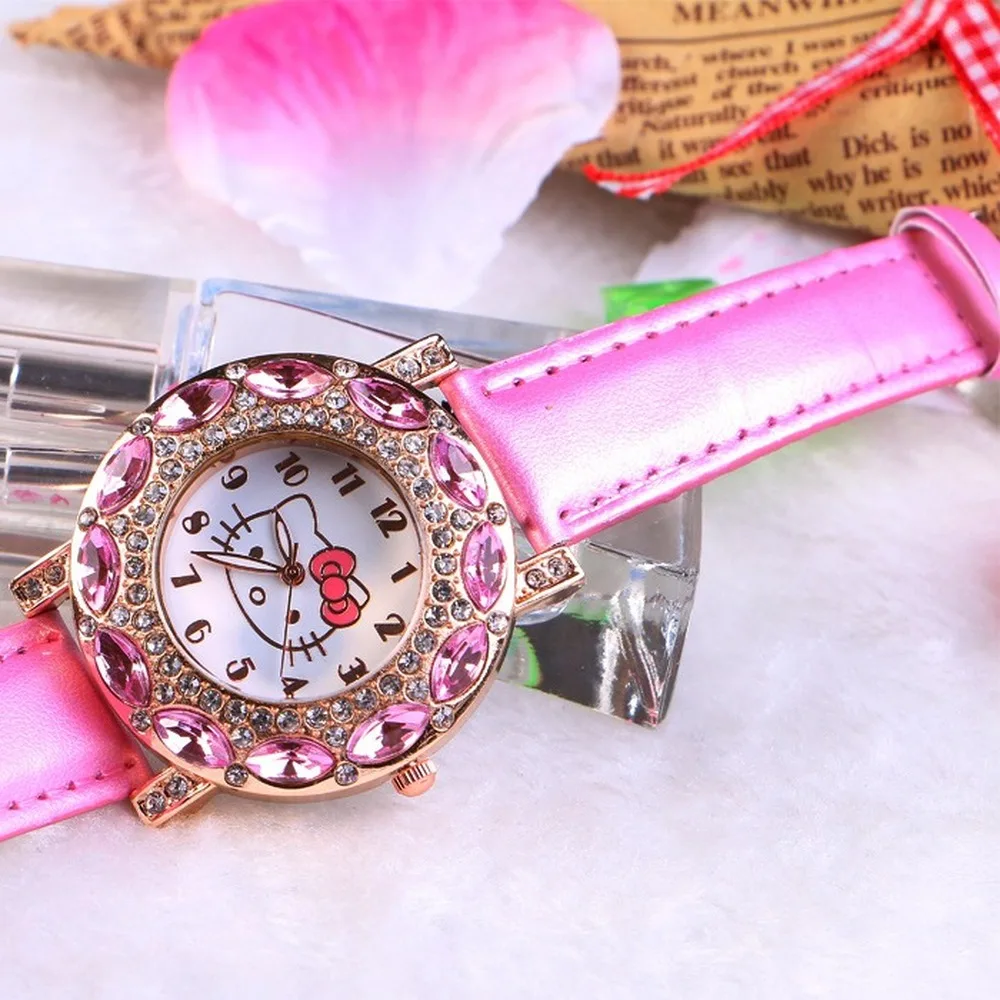 Kt Cat/Детские кварцевые наручные часы Модные повседневные для девочек Милые