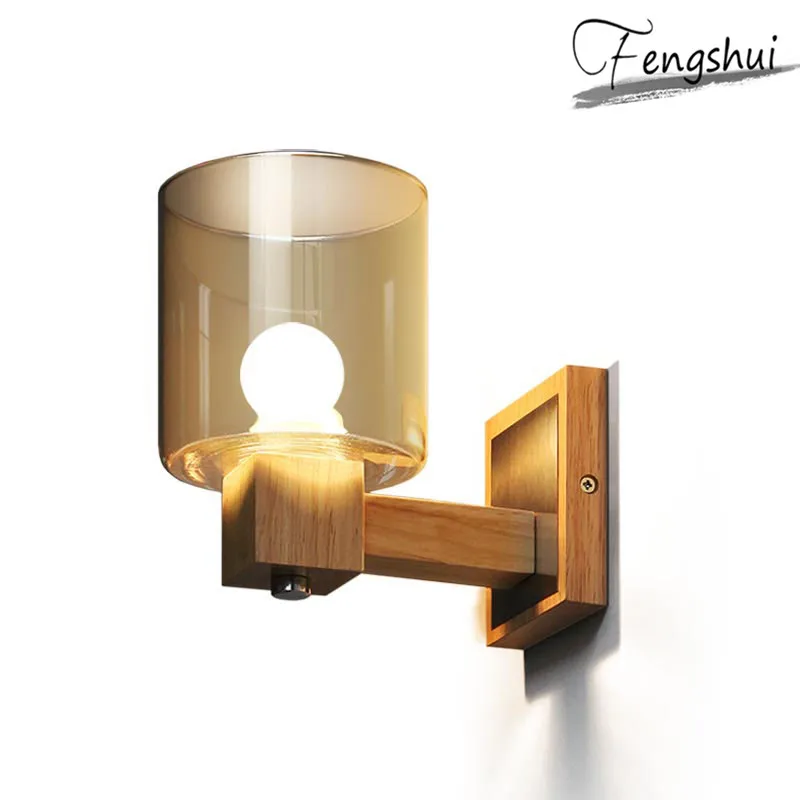 

Nordic Minimalist LED Glass Wall Lamp Modern Country Hotel Family Bedroom Mirror Front Oak Wall Lamp Interior Lighting Wall Lamp