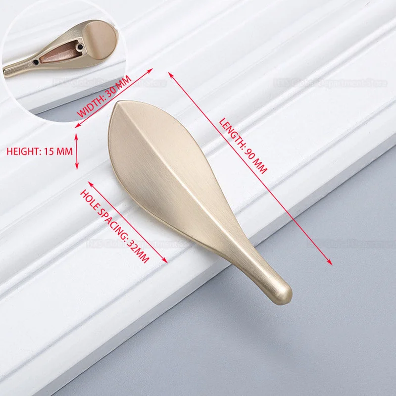Nordic Brushed Copper Leaf Shaped Cabinet Kitchen Door Handles Solid Zinc Alloy Drawer Knobs Wardrobe Cupboard Pulls 32mm |