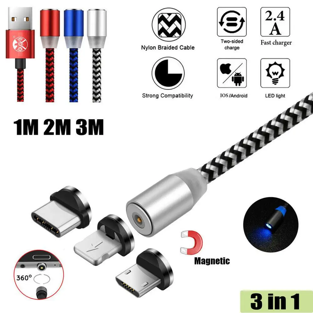 3/6/10ft Круглый Магнитный Micro Тип usb C зарядный кабель для передачи данных iPhone 7 8 Plus X XR