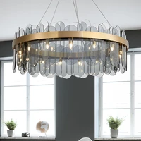 nordic postmodern fashion simple creative american light luxury round chandelier living room and bedroom grey glass lamp