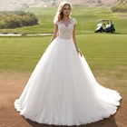 Женское кружевное свадебное платье, элегантное бальное платье принцессы без рукавов с V-образным вырезом и аппликацией, 2022