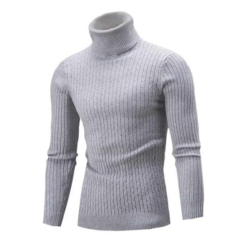 

Nice Pop Autumn Winter Knitted Turtleneck Sweater Men Solid Color Jacquard Pullovers Slim Fit Knitwear Bottoming Men Sweaters