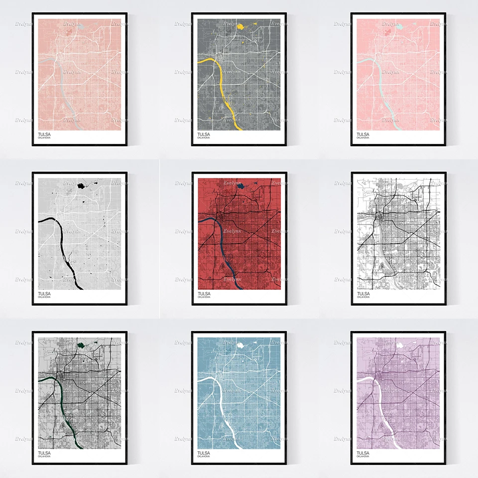 

Tulsa, Oklahoma Map Nordic Retro Minimalism Painting Posters and Prints on Canvas Wall Art Modular Pictures Home Decor Gift