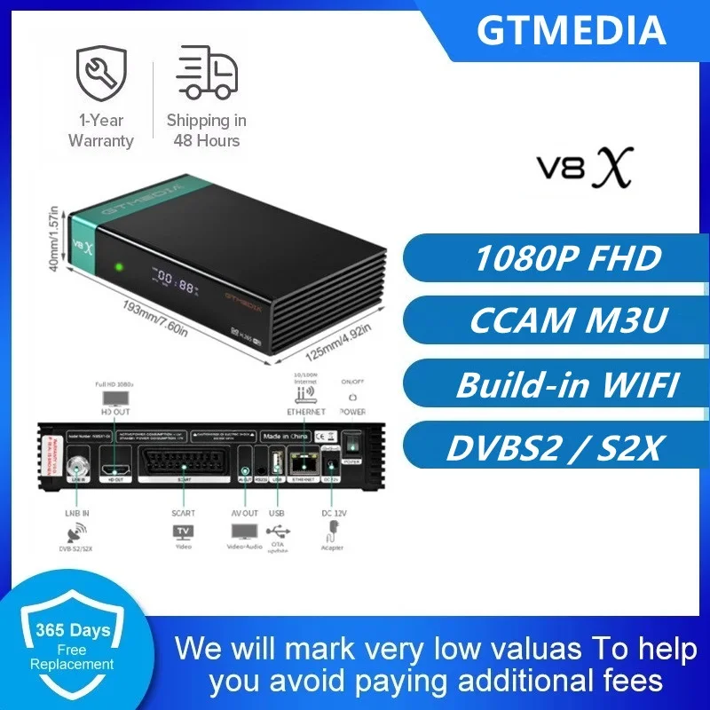 

Спутниковый ТВ-приемник GTMEDIA V8X Full HD DVB-S/S2/S2X с разъемом 2,4G Wifi CA поддержка H.265 FTA M3U спутниковый декодер тв-приставка