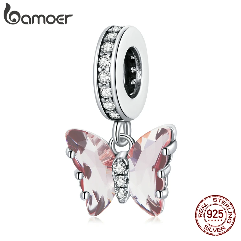 Bamoer-colgante de Plata de Ley 925 con circón rosa para mujer, pulsera, brazalete, collar, joyería, BSC423