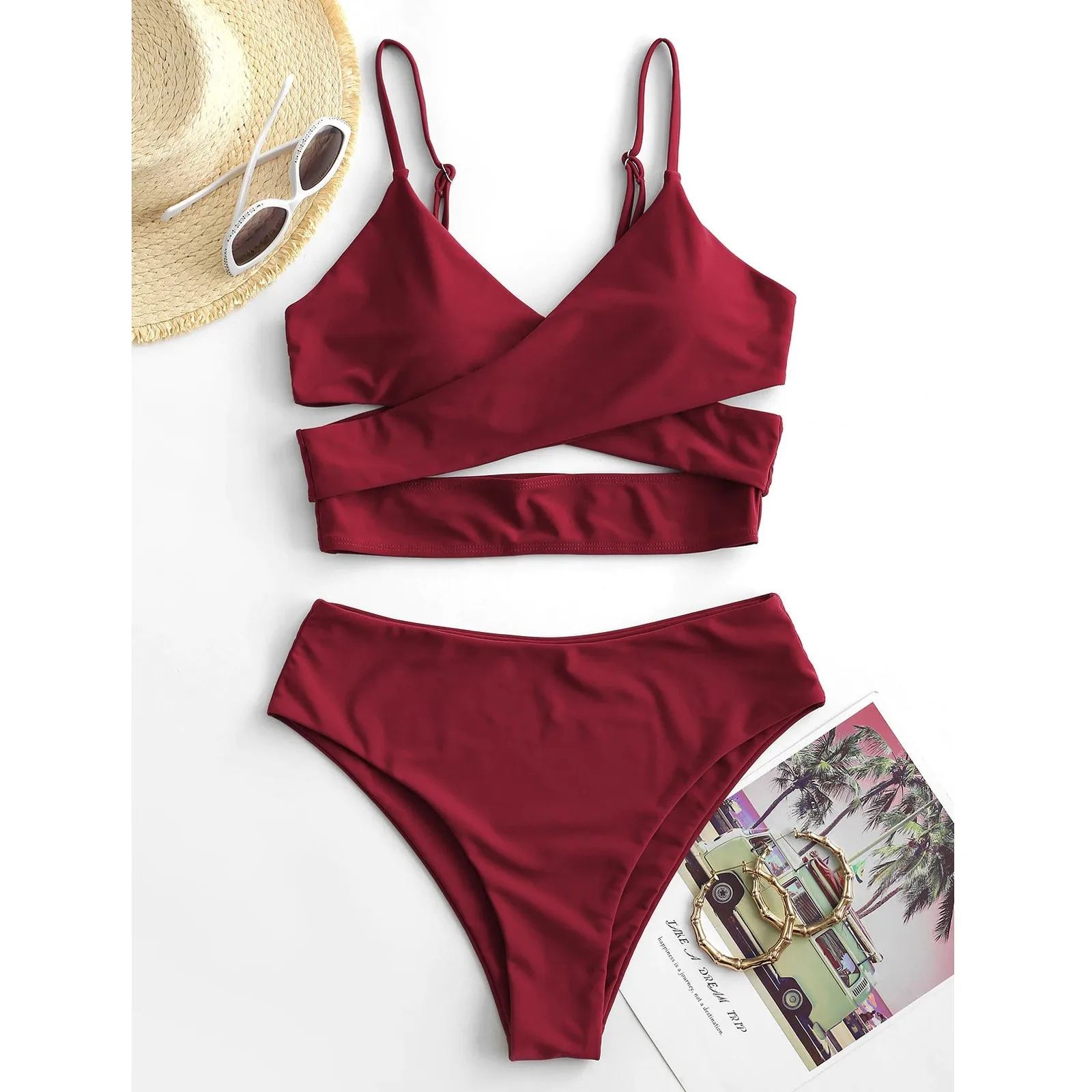 

TELOTUNY Women's swimsuits Ladies Bikini Set Solid High Waisted Two Piece Swimsuit Push Up Padded Summer bathing suits 2021